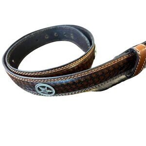 Men’s Size 38 Leather Western Belt – Basketweave with Lone Star Conchos